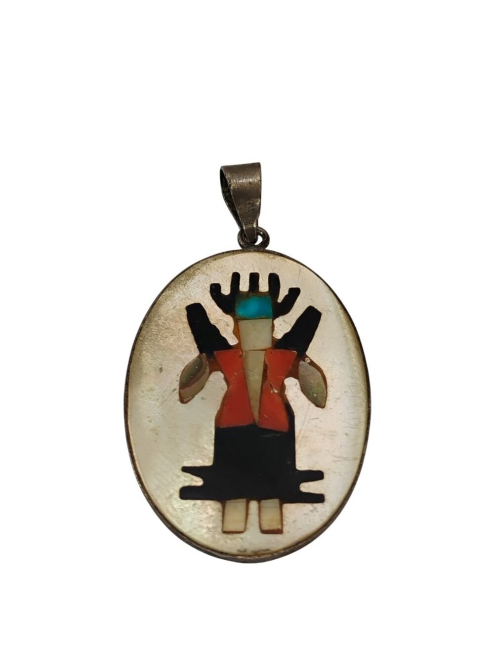 VTG ZUNI Inlay Ghan Dancer PENDANT Charm Vintage Native Aztec